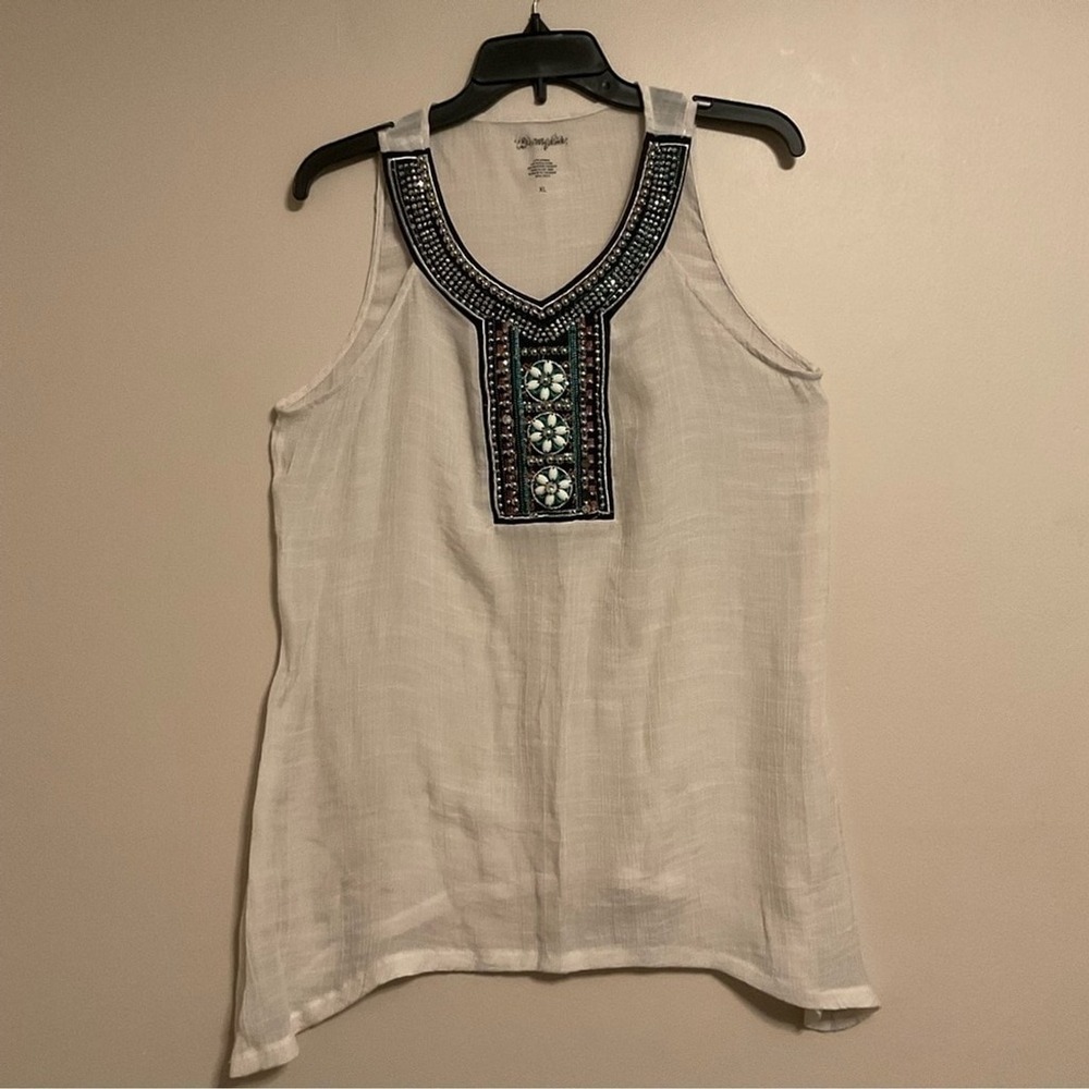 Wrangler Western Gauzy Studded Embroidered Beaded‎ Maximalist Tank Top XL